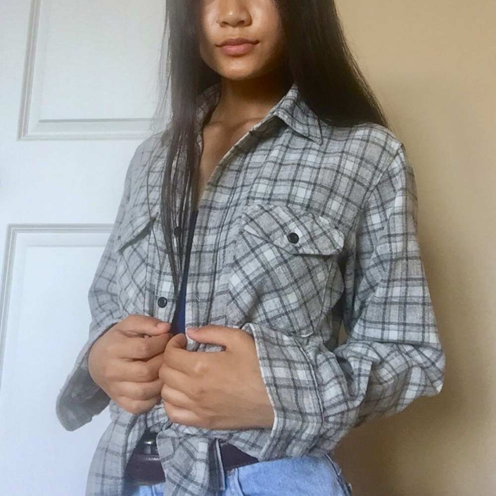 Plaid Flannel Muted Grey Cream and Green